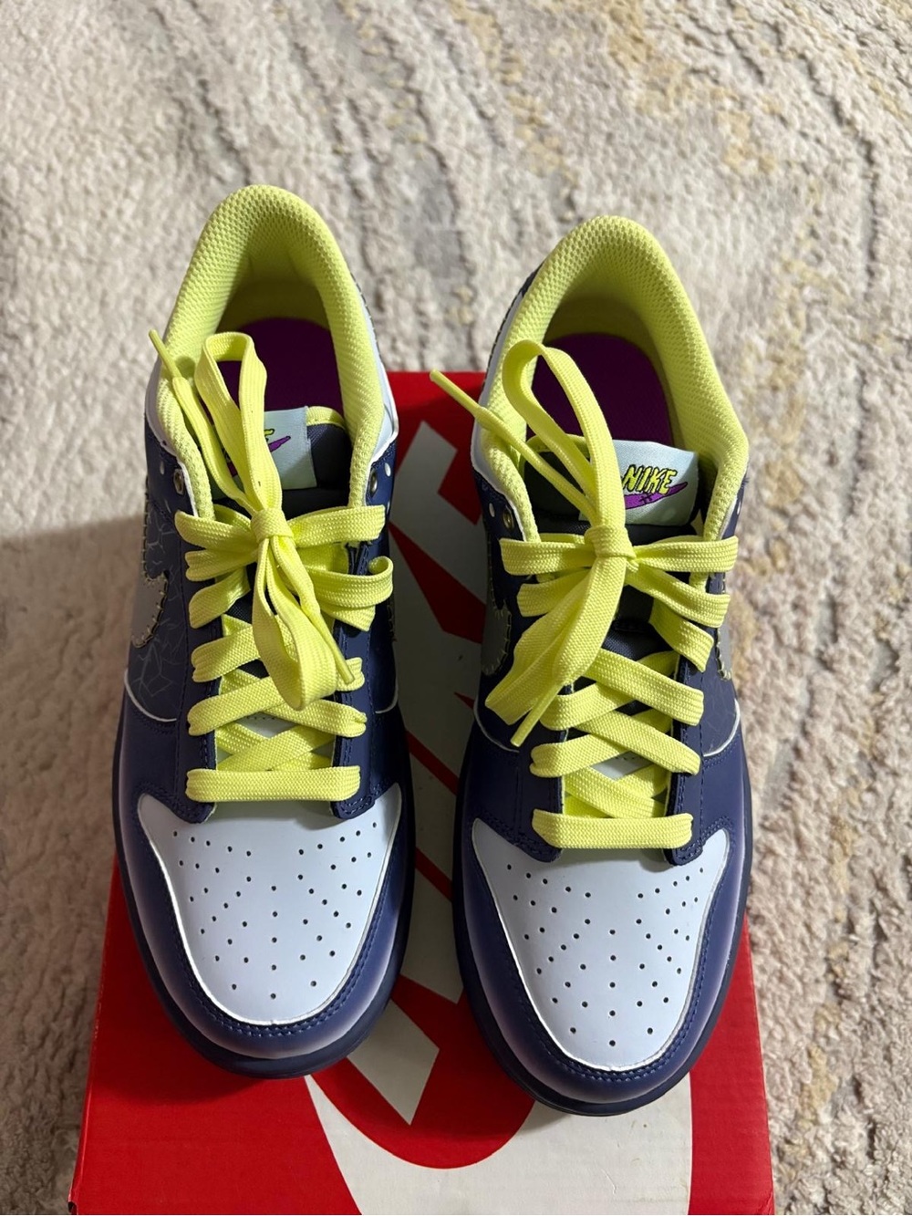 Nike Dunk Low — Navy, White & Neon Yellow Accents
